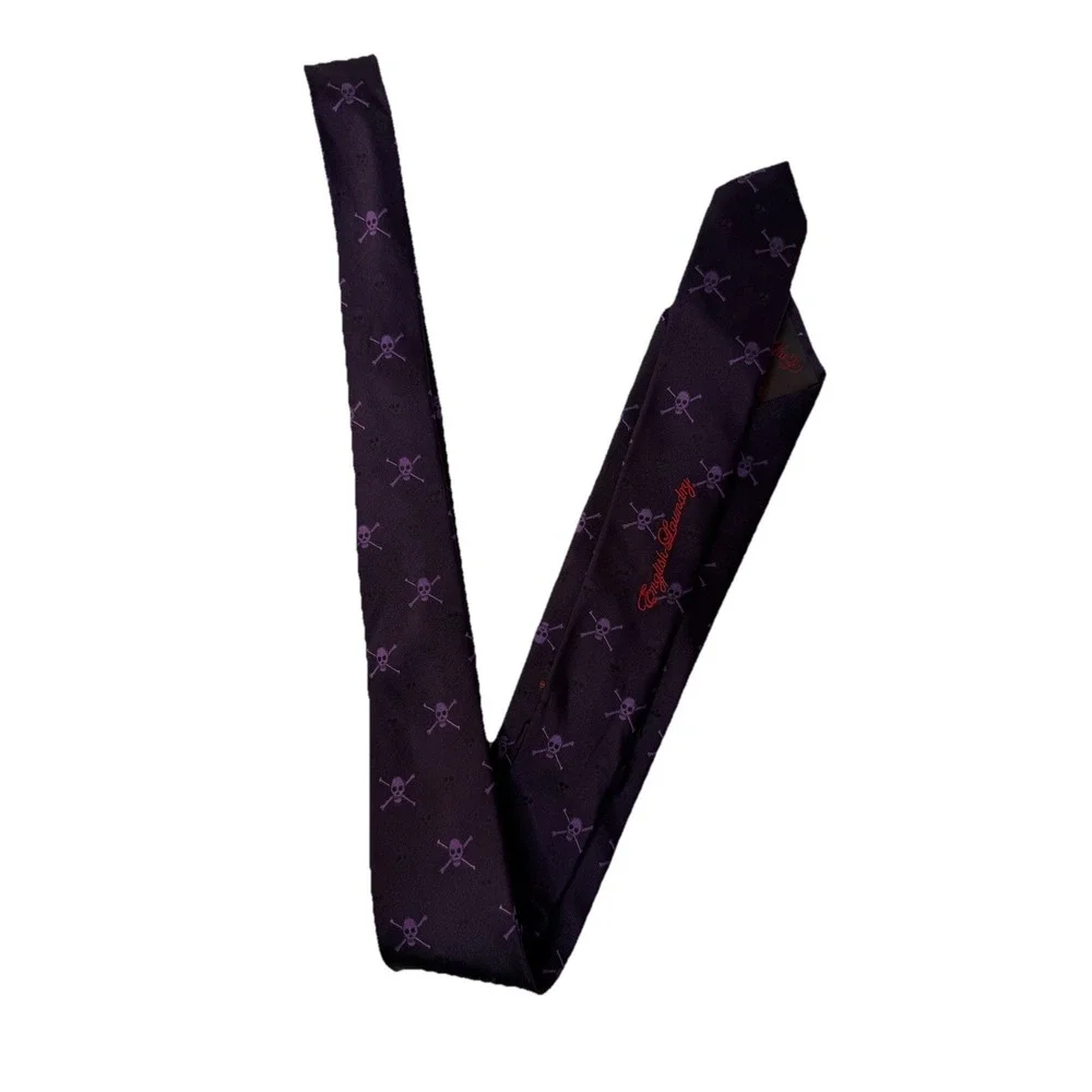 English Laundry Skull Purple Silk Tie‎ Skull Bones Pattern Preppy Grunge Party